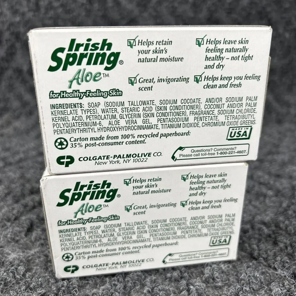 2 Vtg Irish Spring Soap Bar Deodorant Aloe 4.5 oz Made USA Shower Bath New